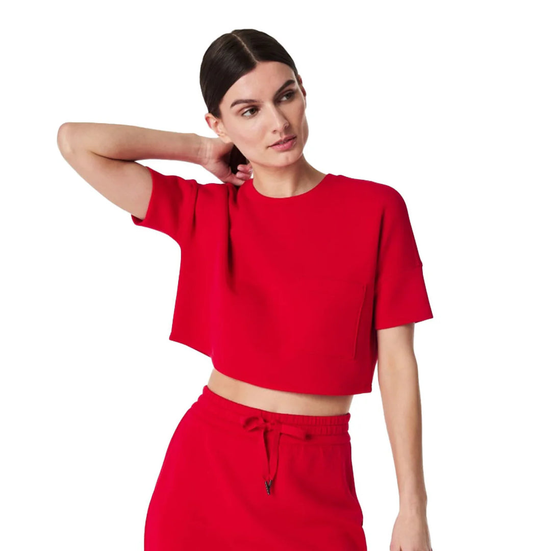 Spanx Airessentials Cropped Pocket Tee in Spanx Red