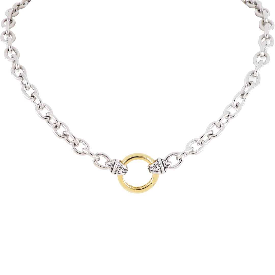 John Medeiros 17” Large Link Spring Ring Necklace Two Tone