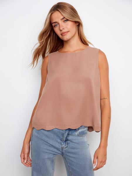 Charlie B Scallop Hem Sleeveless Top in Desert