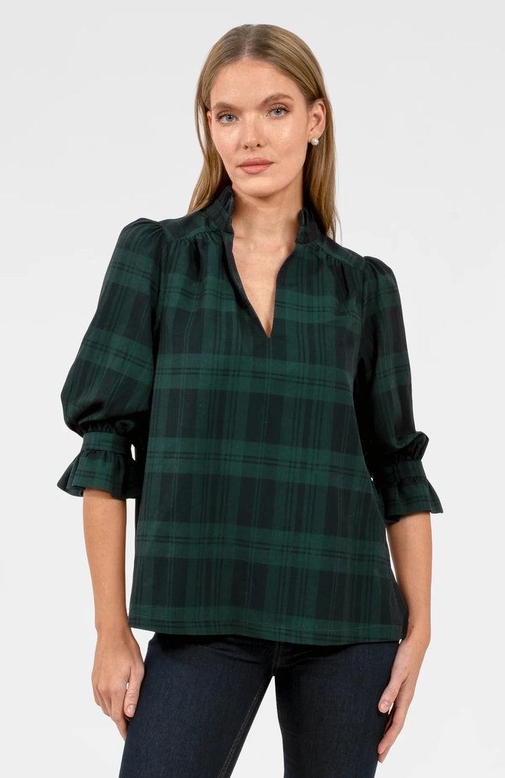 Gretchen Scott Ruffleneck Tunic in Blackwatch Plaid