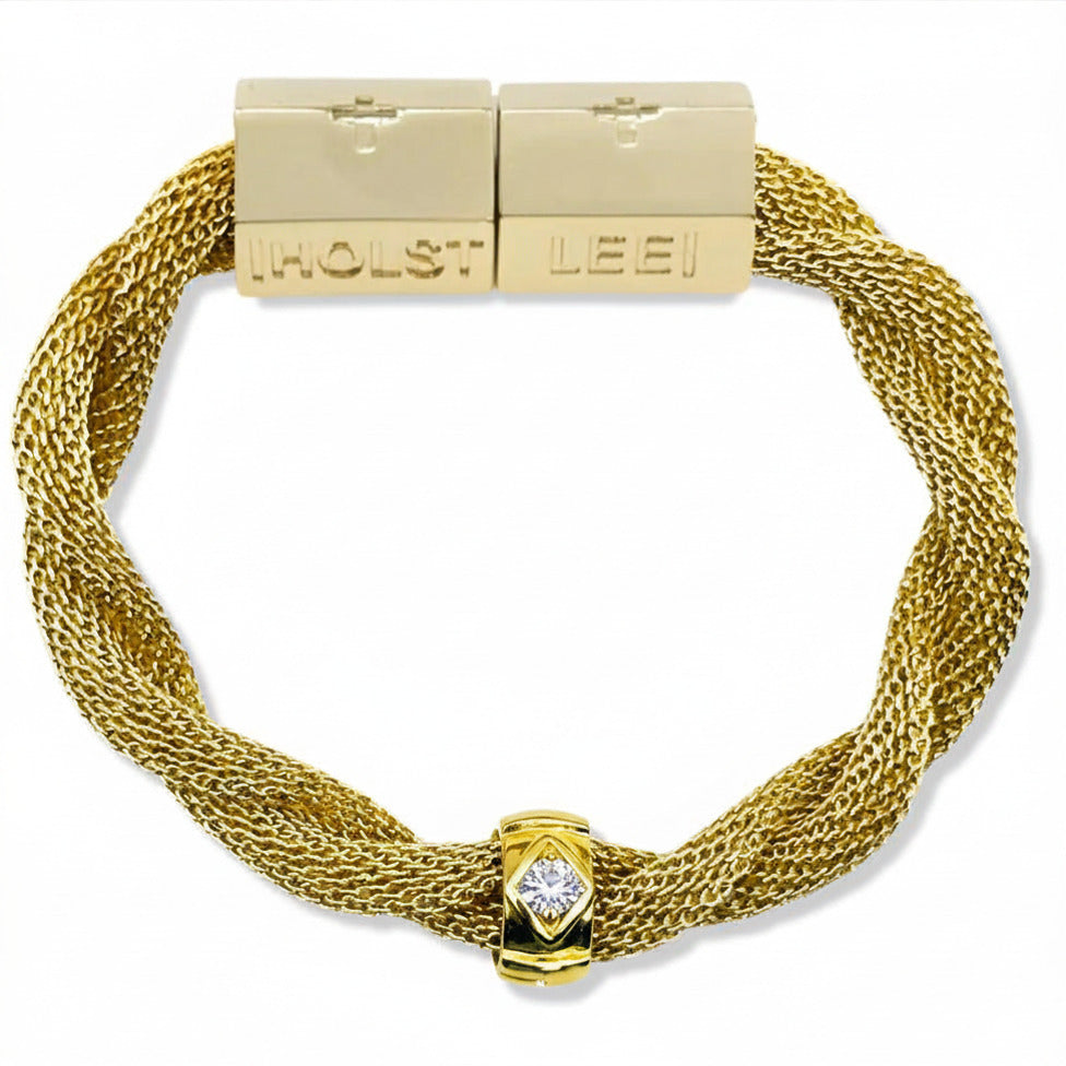 Holst Lee Twisted Mesh with Clear Evil Eye in Gold
