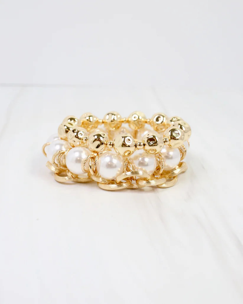 Caroline Hill Zanesville Pearl Link Bracelet Set Gold