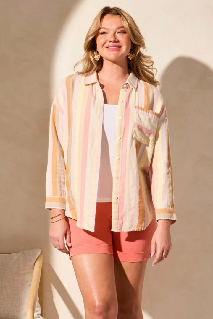 Tribal Drop Shoulder Loose Shirt in Sun Ray