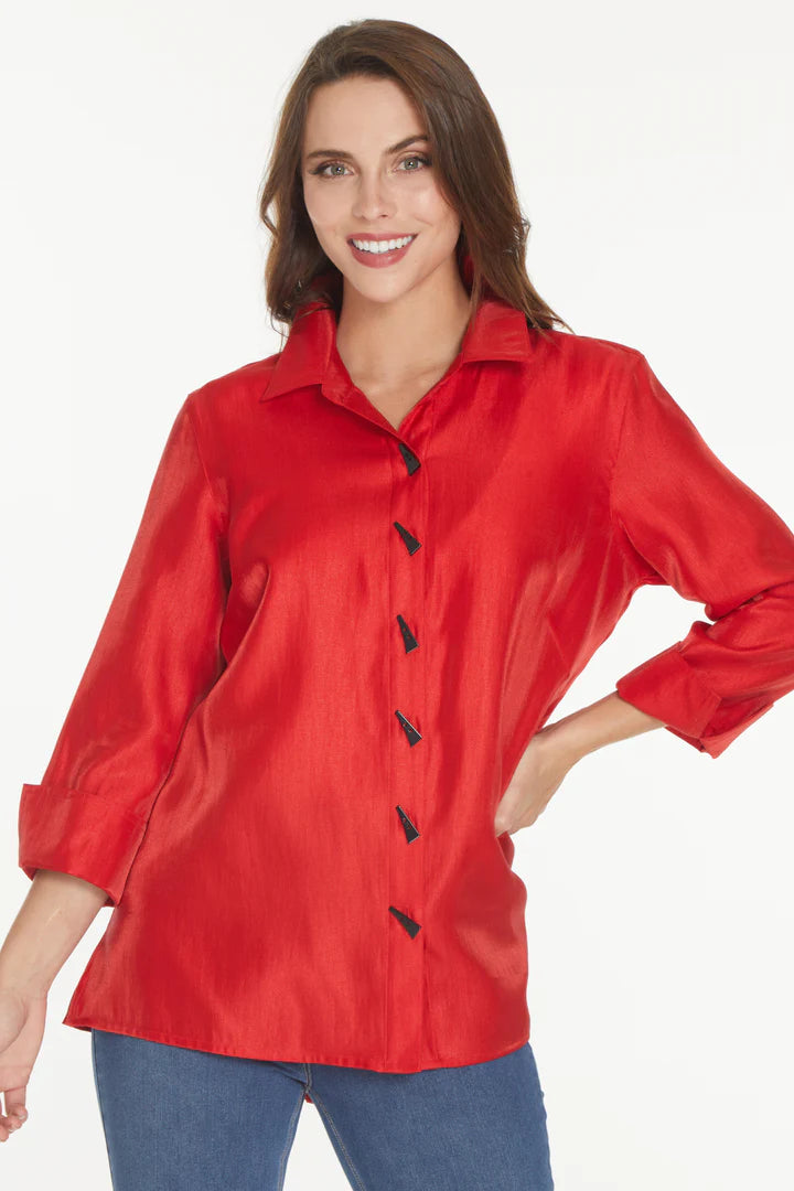 Multiples Red Turn Up Cuff Button Top