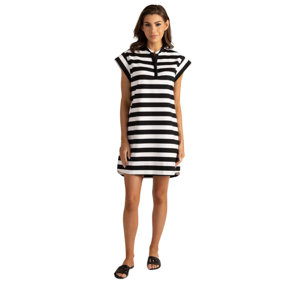 Thomas and Lourdes Audrey Dress in Black White Stripe