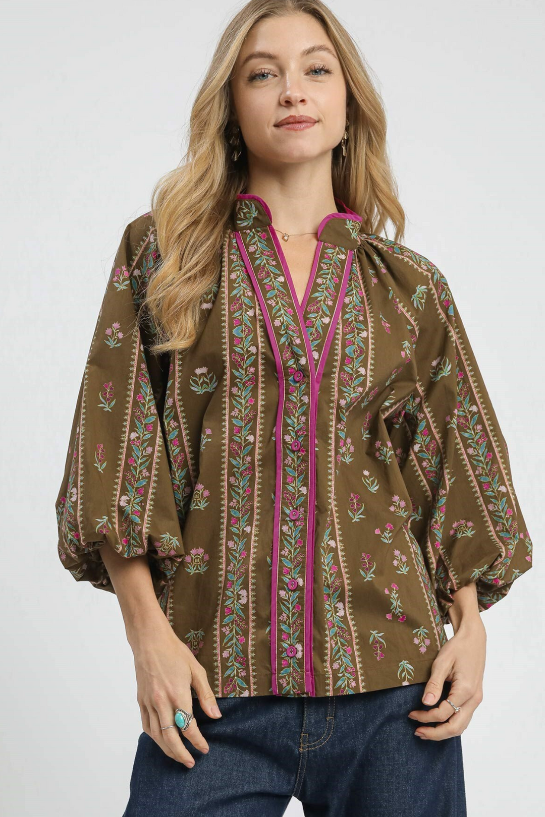 Mix Floral Boho Blouse in Brown