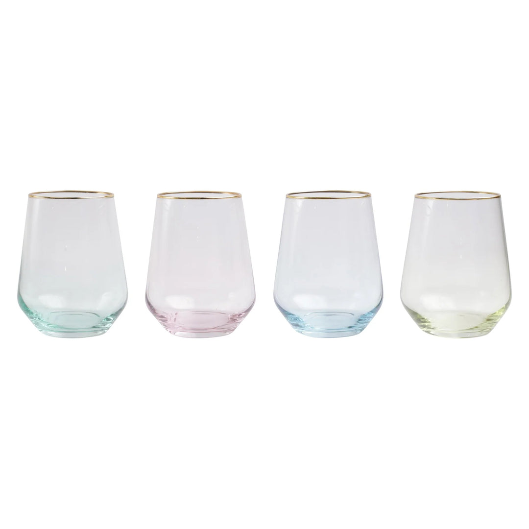 VIETRI Rainbow Assorted Stemless Wine Glasses Set of 4