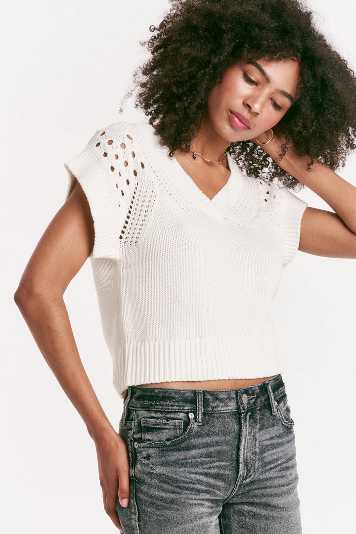 Renata Crochet Detail Sweater in White