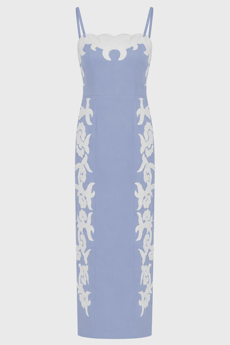 Anna Cate Denver Midi Dress in Light Blue Motif