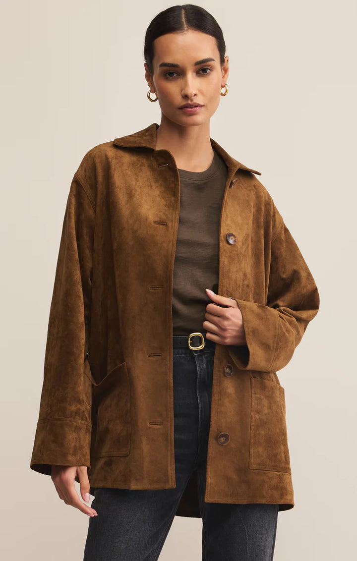 Z Supply Decker Faux Suede Chore Coat in Coconut