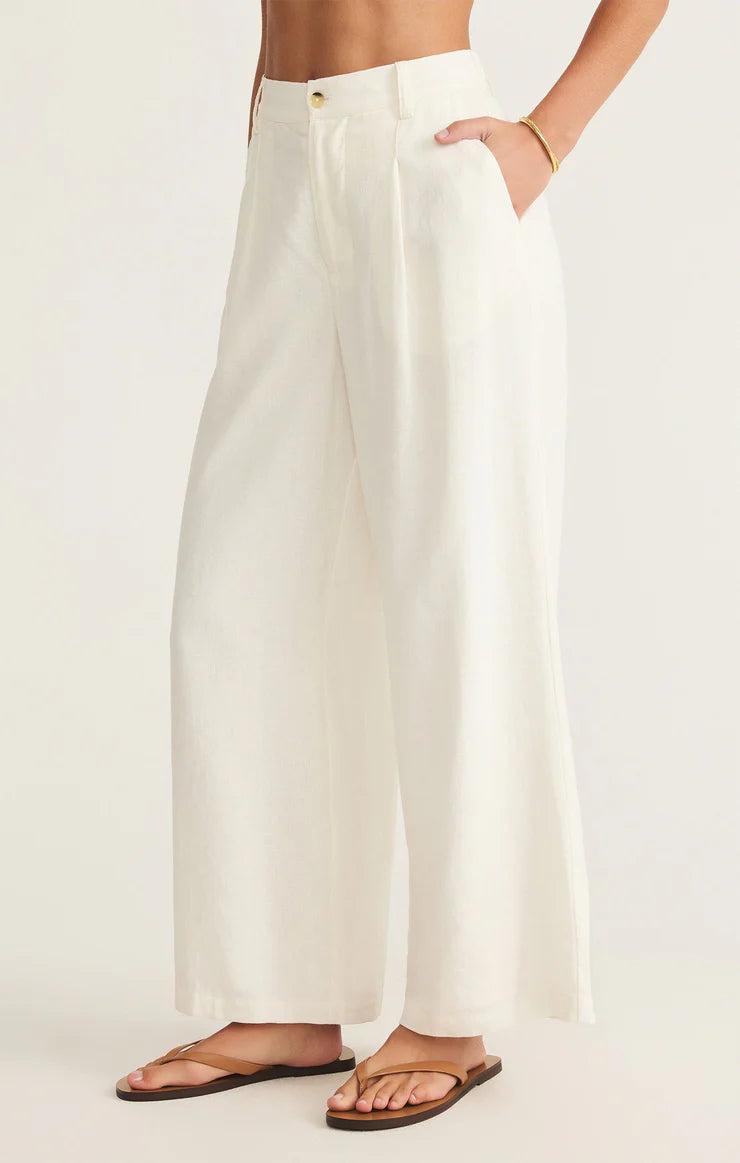 Z Supply Topanga Wide Leg Linen Pant in White
