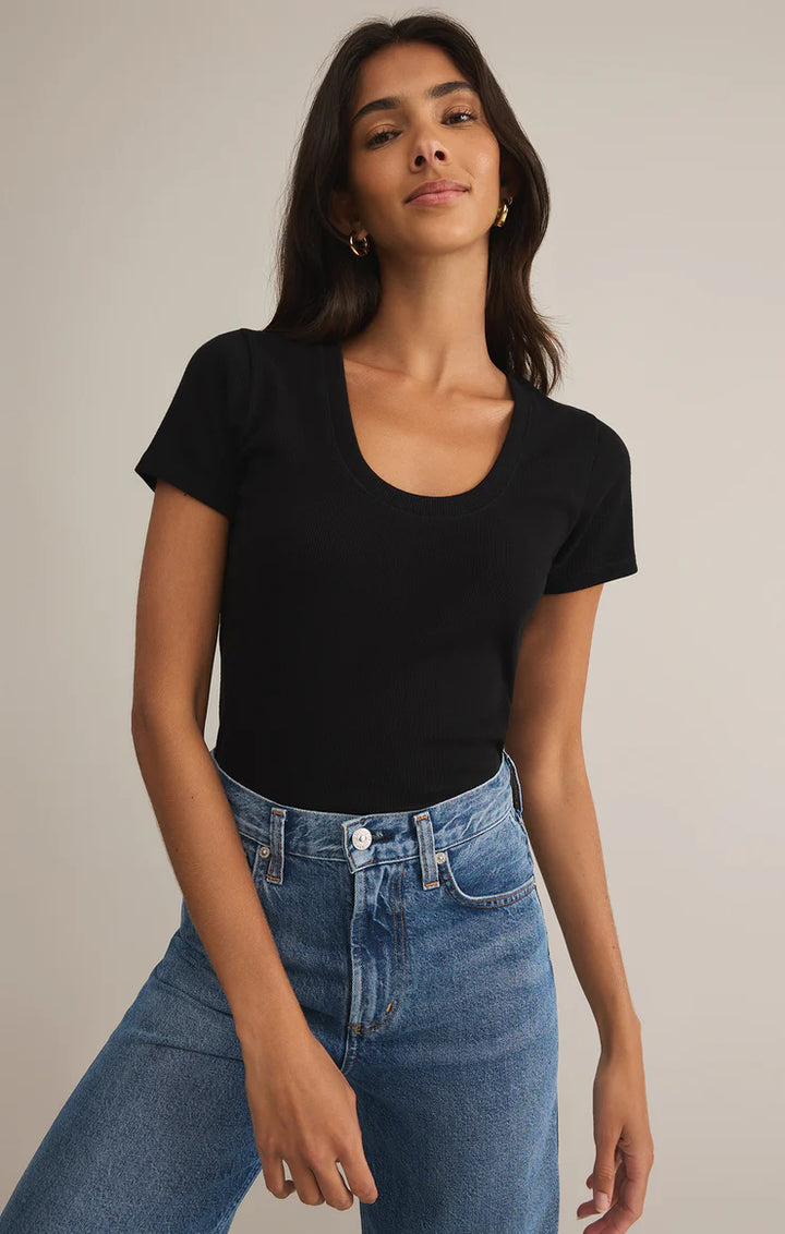Z Supply Sirena Short Sleeve Rib Tee in Black