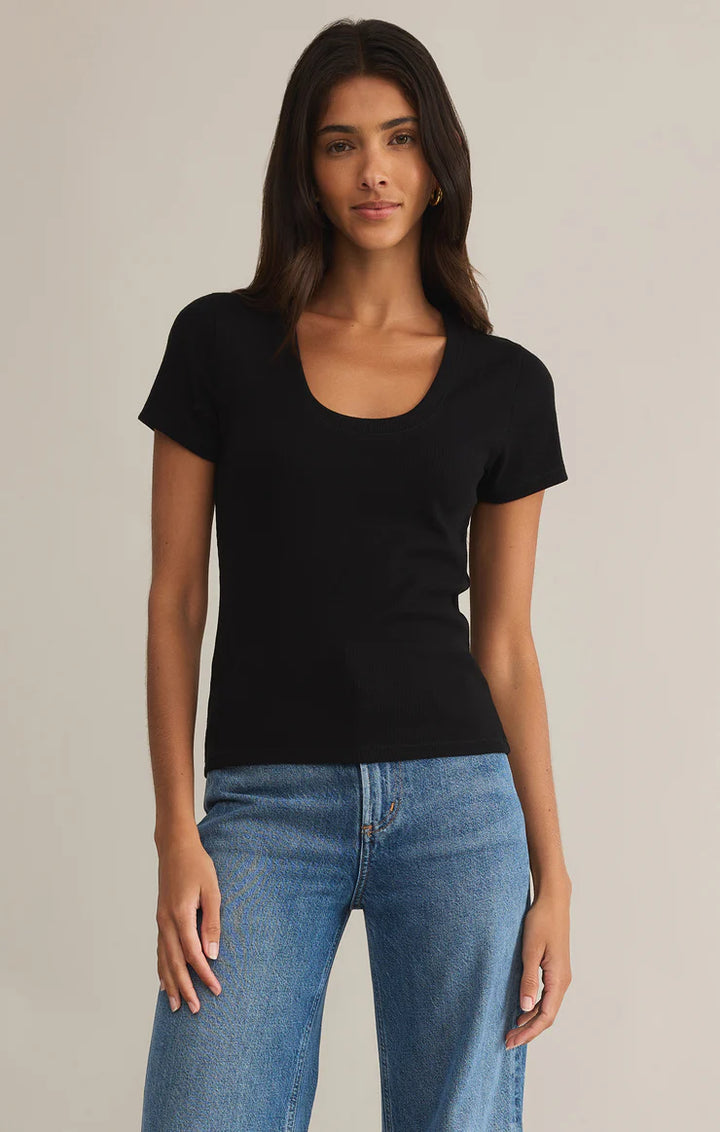 Z Supply Sirena Short Sleeve Rib Tee in Black