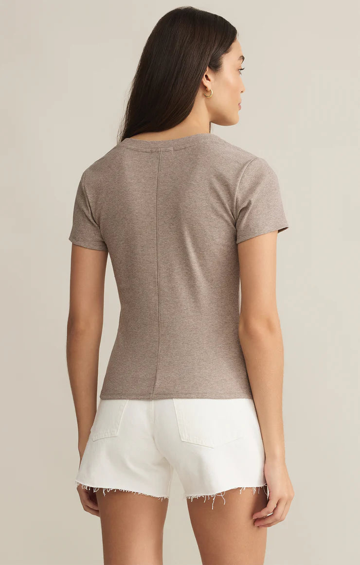 Z Supply Sirena Short Sleeve Rib Tee in Heather Taupe