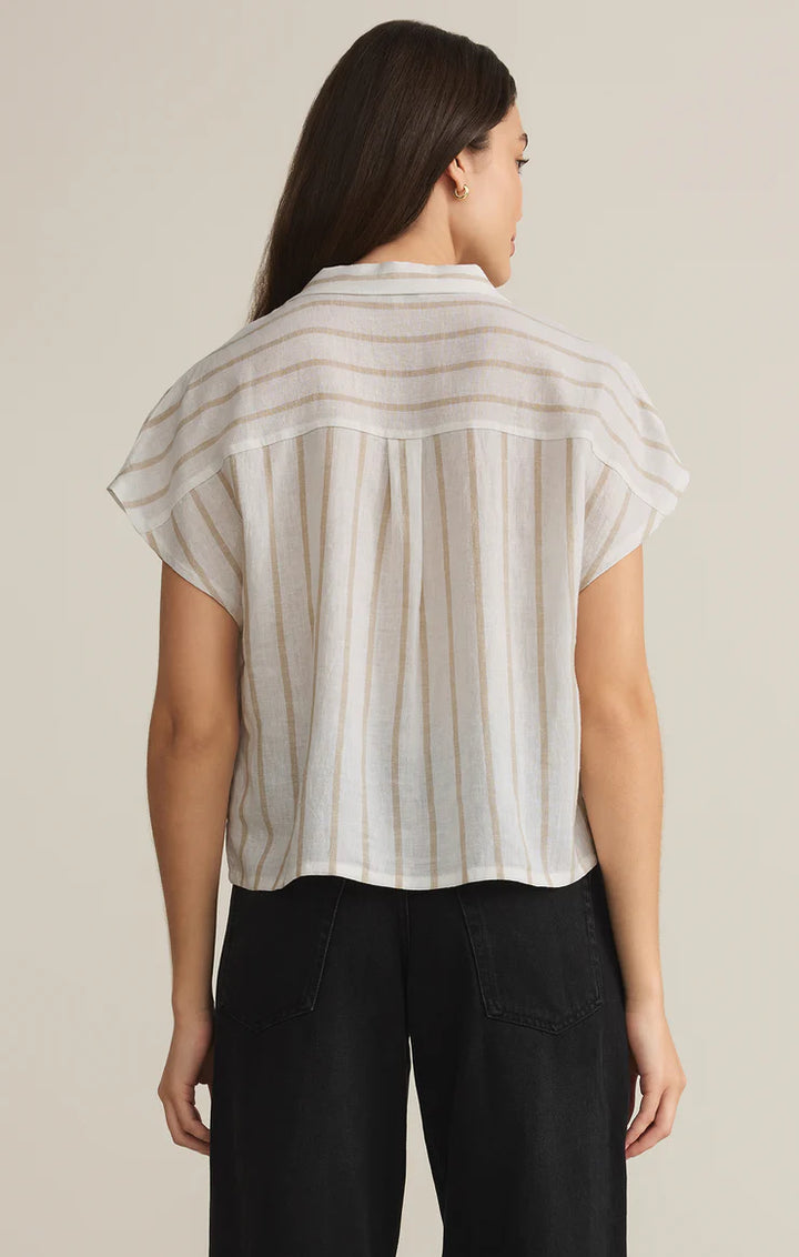 Z Supply Parallel Striped Linen Top in Cement