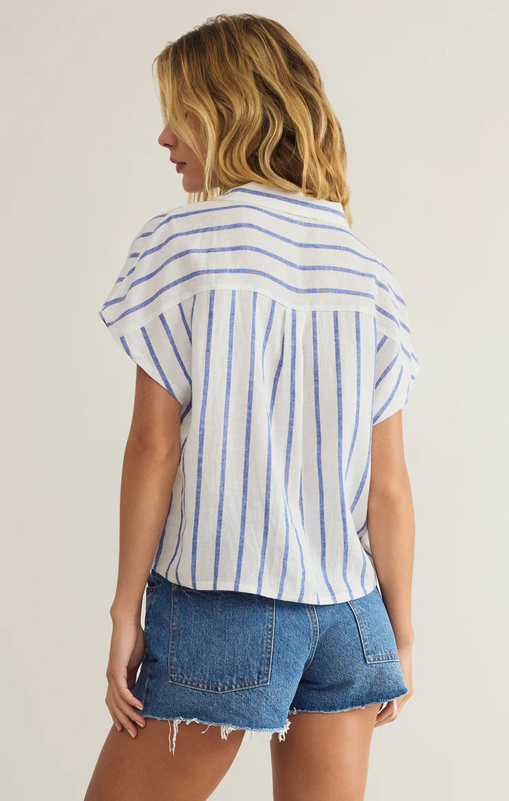 Z Supply Parallel Striped Linen Top in Palace Blue