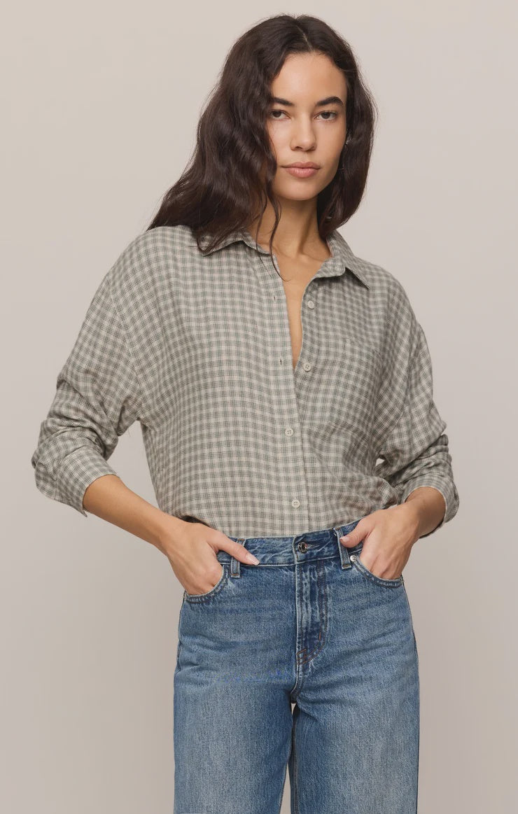Z Supply River Plaid Button Up in Emerald Cove