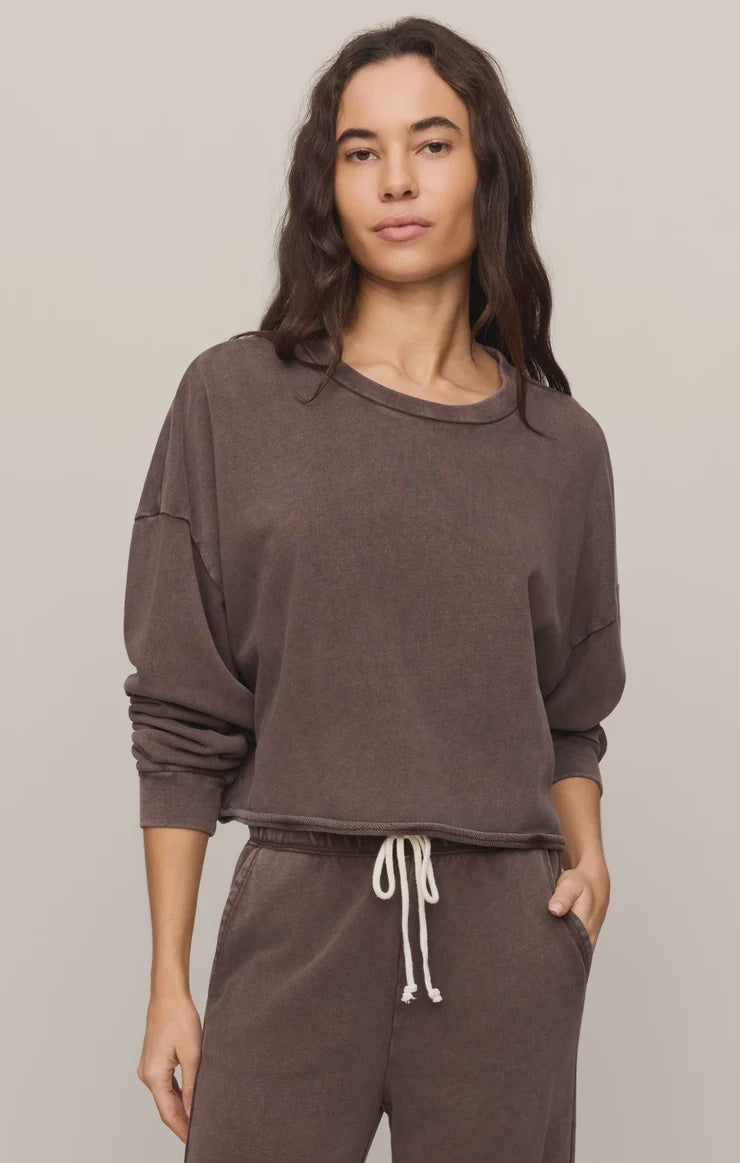 Z Supply Circuit Crew Neck Sweatshirt in Dark Chocolate