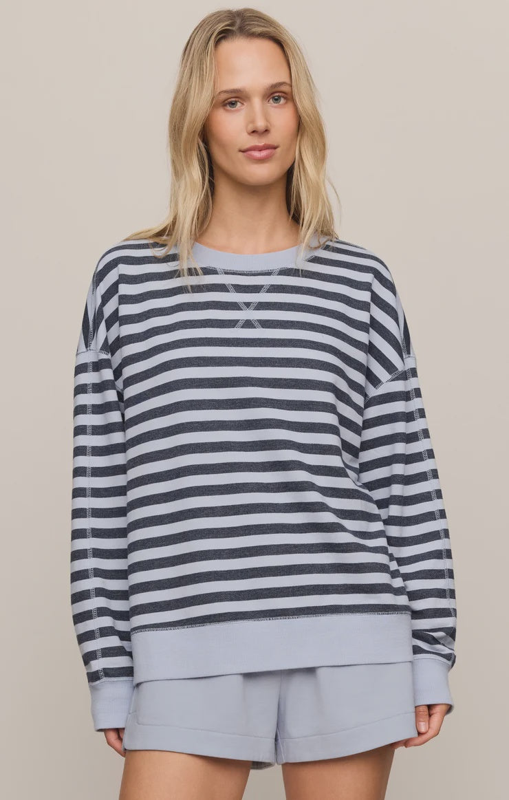Z Supply Everyday French Terry Striped Crew in Eclipse