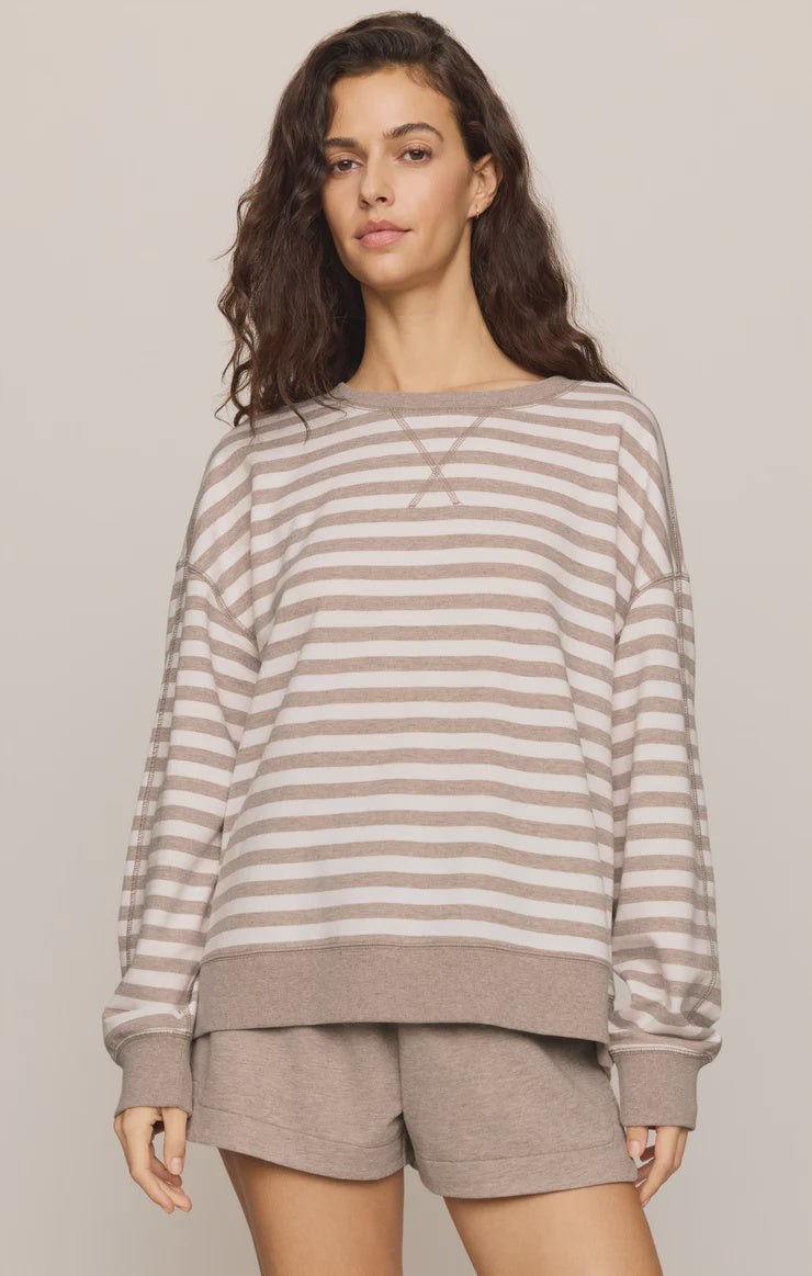 Z Supply Everyday French Terry Striped Crew in Heather Ash