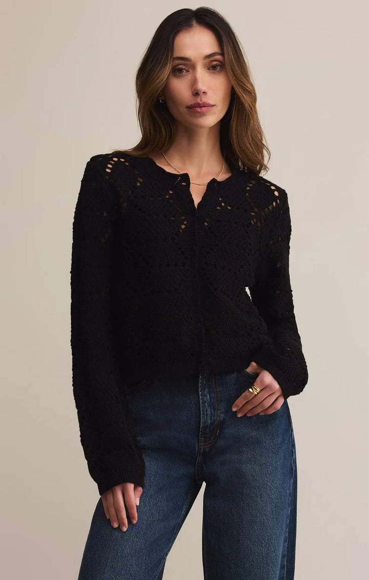 Z Supply Rosalyn Diamond Sweater Cardigan in Black