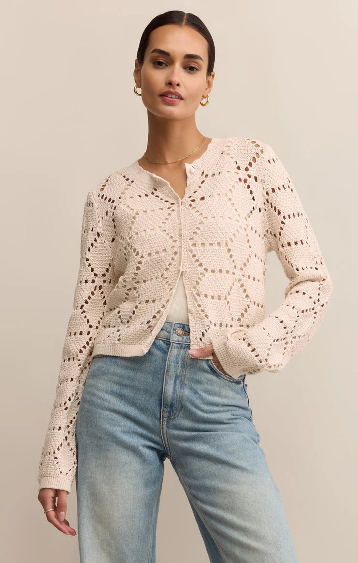 Z Supply Rosalyn Diamond Sweater Cardigan in Crystal