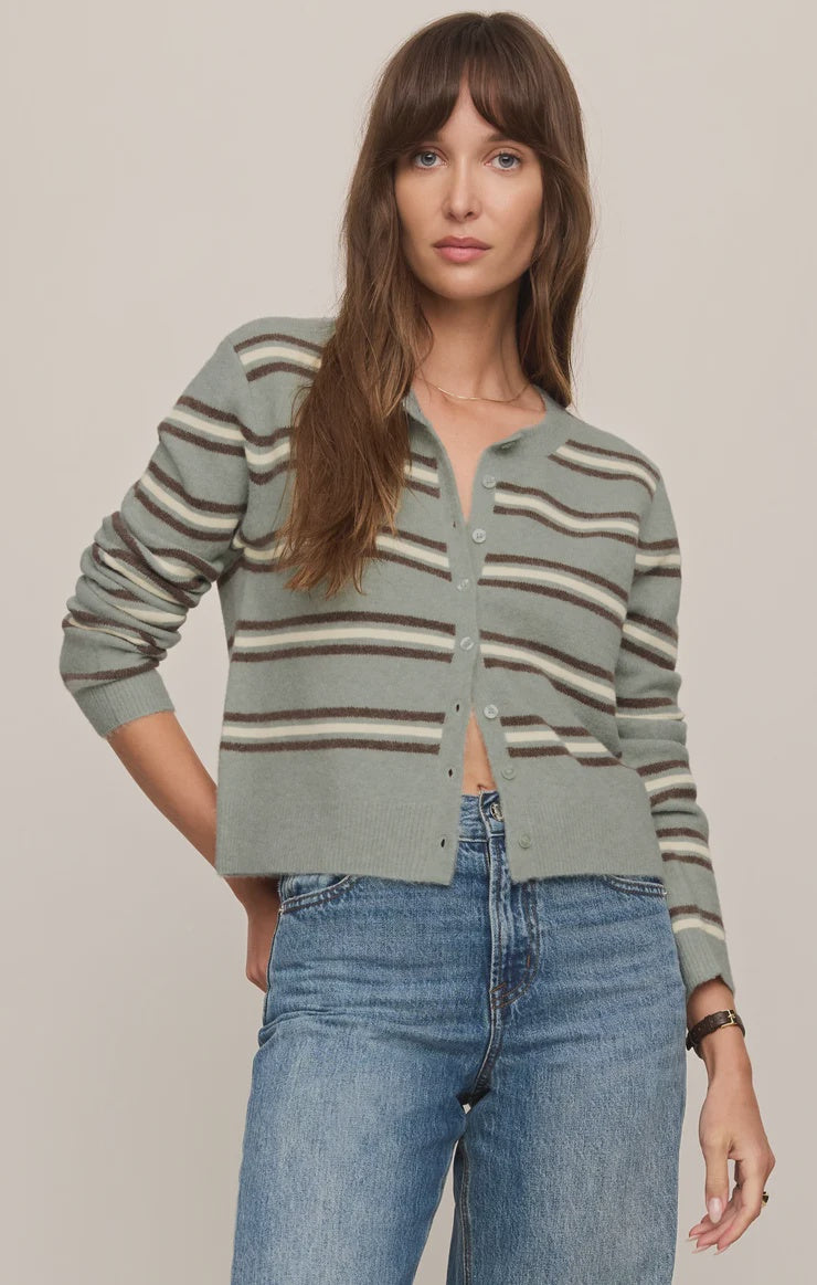 Z Supply Medina Cozy Stripe Cardigan in Aqua Cloud