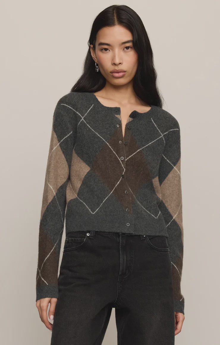 Z Supply Medina Argyle Cardigan in Charcoal Heather