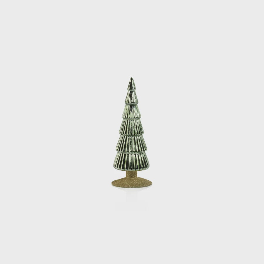 Alpine Glass Tree on Gold Glitter Base-Light Green Small