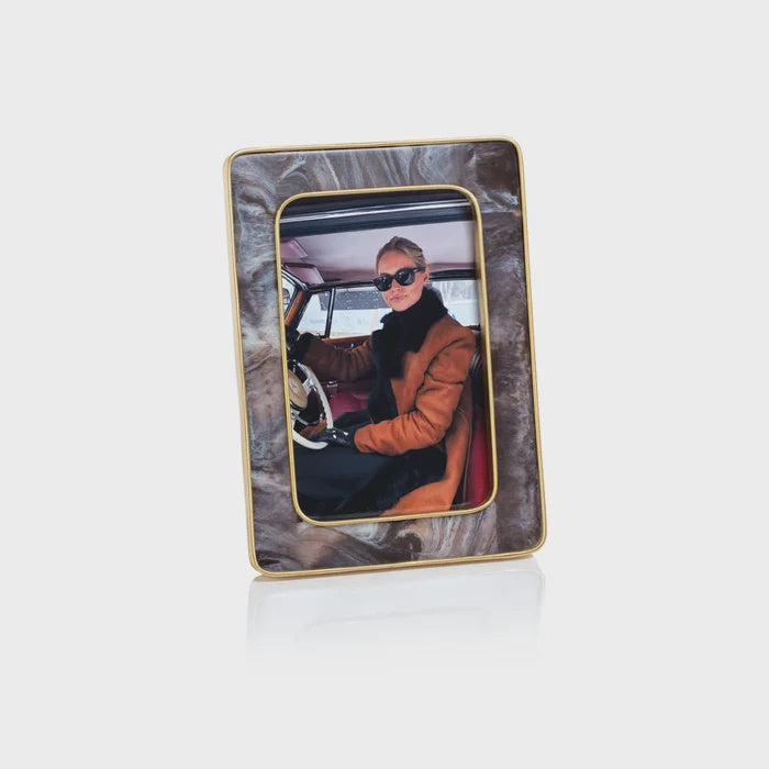Marbled Hazel Resin Photo Frame w/Antique Brass Trim 4x6