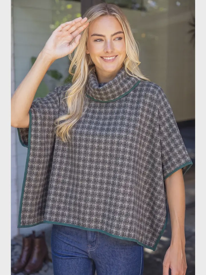 As You Were Grey Houndstooth Poncho
