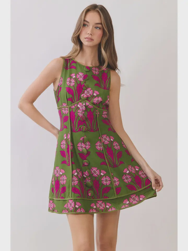 A Better Plan Green Floral Mini Dress