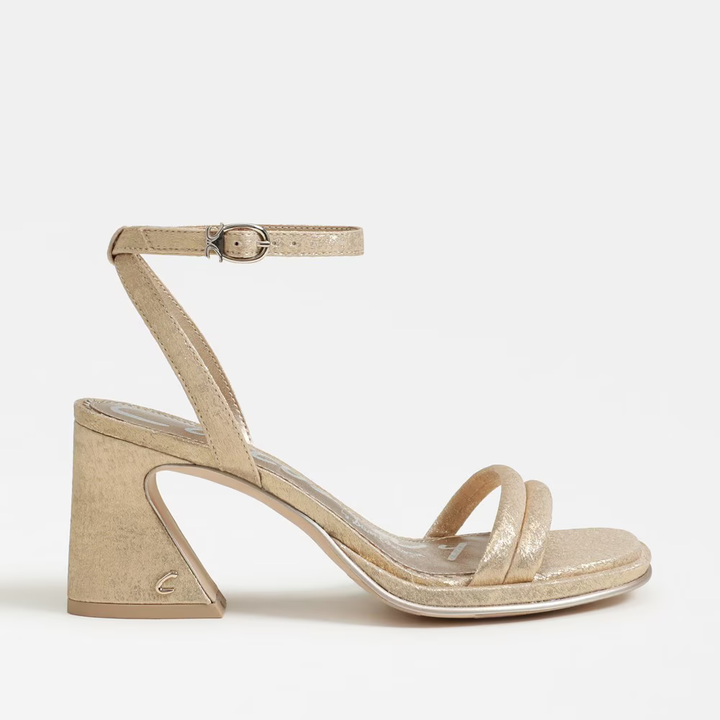 Circus NY by Sam Edelman Holly Block Heel Sandal in Soft Gold Fabric