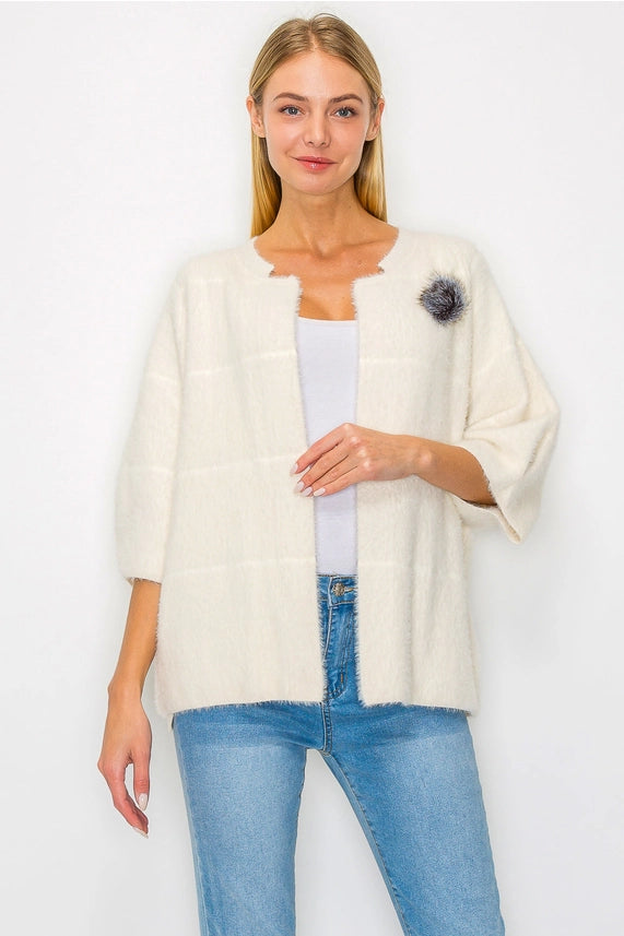 Serenity Knitted Fur Cardigan in Cream