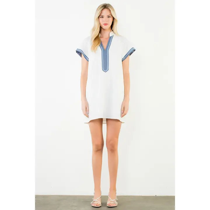 White Short Sleeve Textured Dress