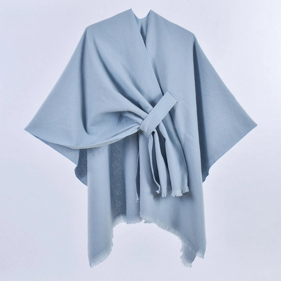 Oblique Solid Cape Shawl in Light Blue