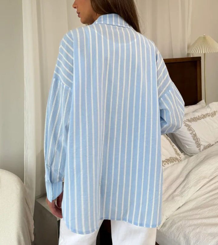Modern Relaxed Pinstripe Shirt in Light Blue