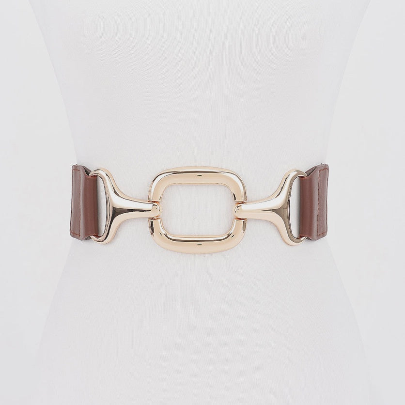 Horsebit Buckle Stretch Waist Belt in Brown