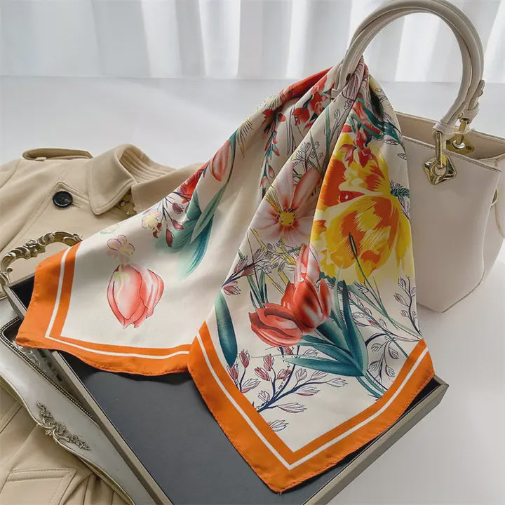 Fashion Print 70cm Square Scarf in Orange