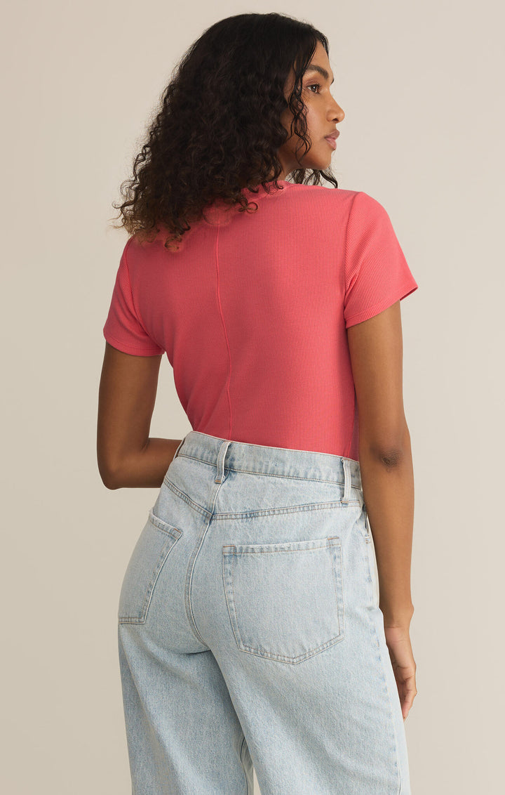 Z Supply Sirena Short Sleeve Rib Tee in Sunset Pink