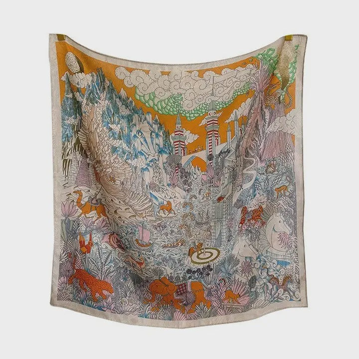 Vintage Floral Print Silk Scarf