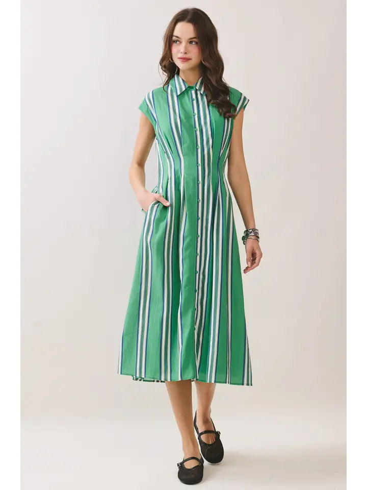 Simple Joys Stripe Midi Dress in Green