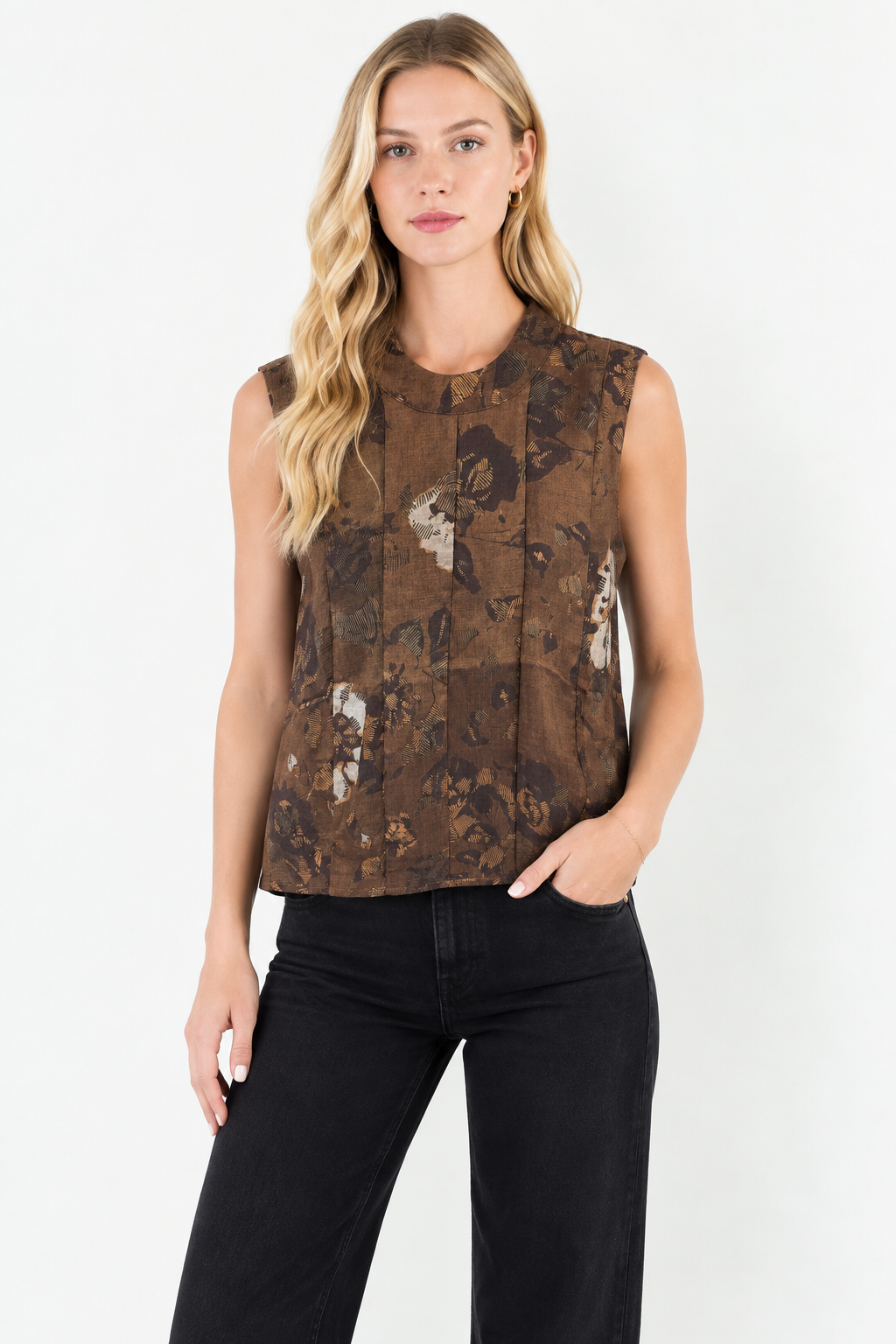 Make The Right Call Floral Top in Brown
