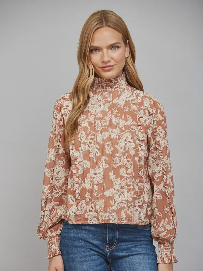 Time For More Pleated Top in Latte Multi