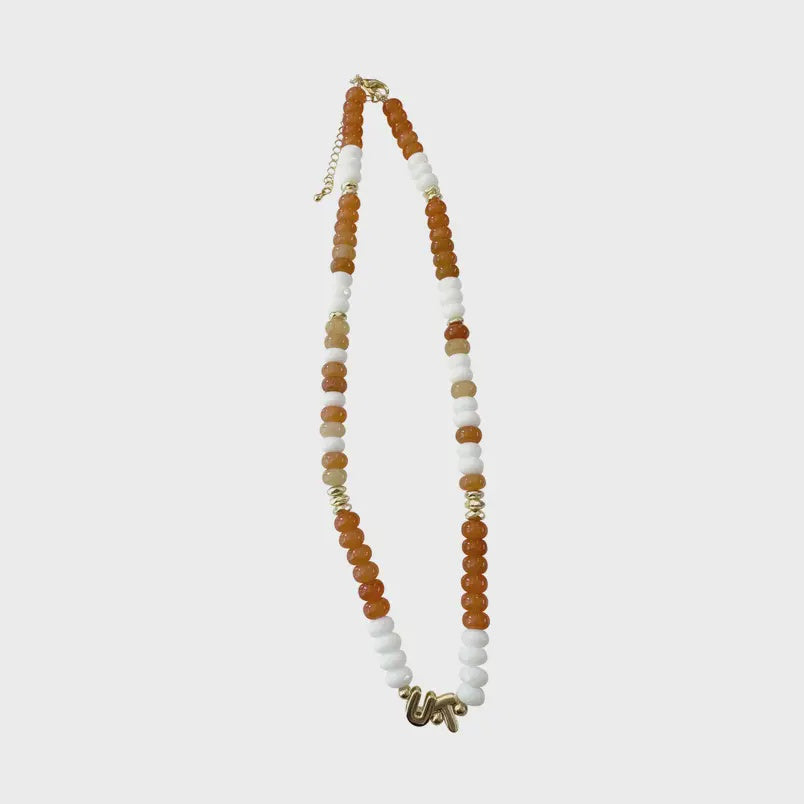 Spirit Game Day Beaded Bubble Letter Necklace-Orange Mix