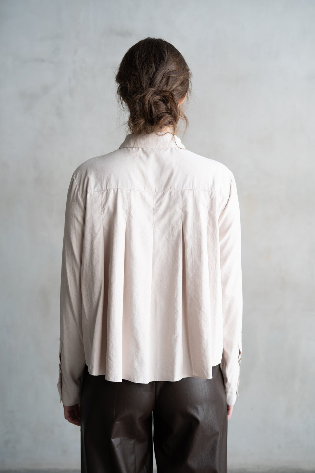 Taupe Pleated Button Down Long Sleeve Top