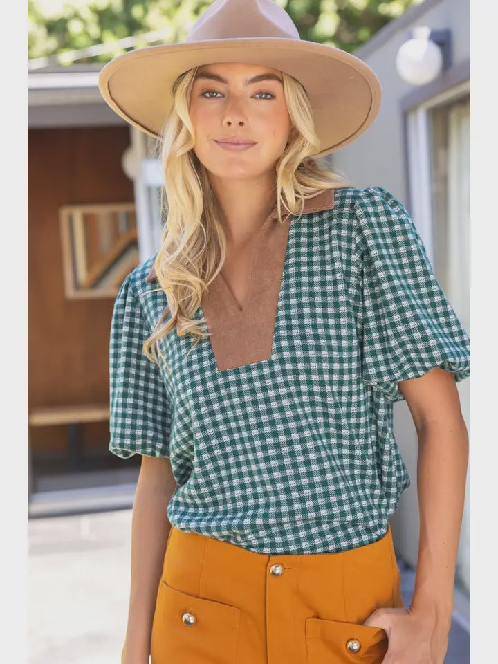 Time To Shine Green Plaid Top
