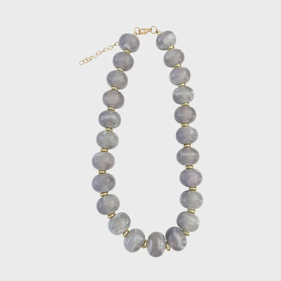 Marble Chunky Beaded Necklace in Grey