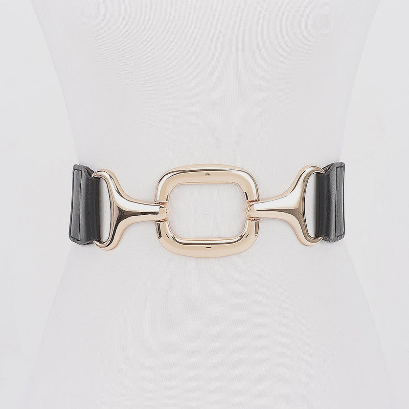 Horsebit Buckle Stretch Waist Belt in Black
