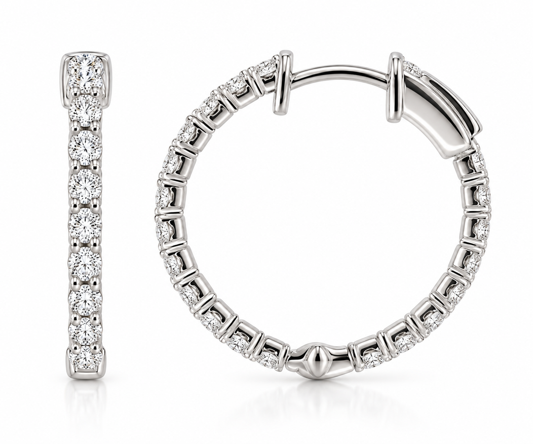 Heera Moti Silver Diamond Hoops